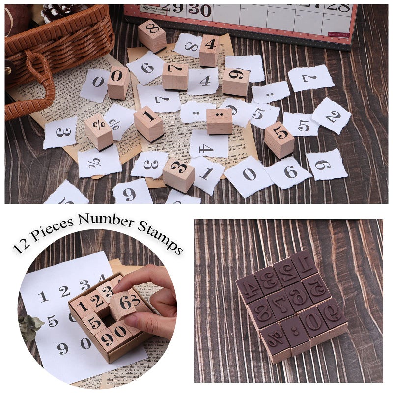 Dizdkizd 12 Pieces Wooden Rubber Stamps, Small Number 0-9 Decorative Multipurpose Wood Mounted Rubber Stamp Set for DIY Craft, Letters Diary and Craft Scrapbooking - Image 2